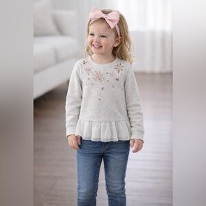 OshKosh Girls Sequin Starburst Peplum Top with Tulle Hem